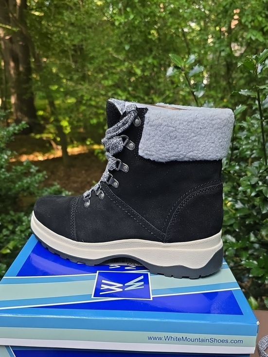 White Mountain Shoes - White Mountain Black Suede Lace-Up Faux-Shearling Boot